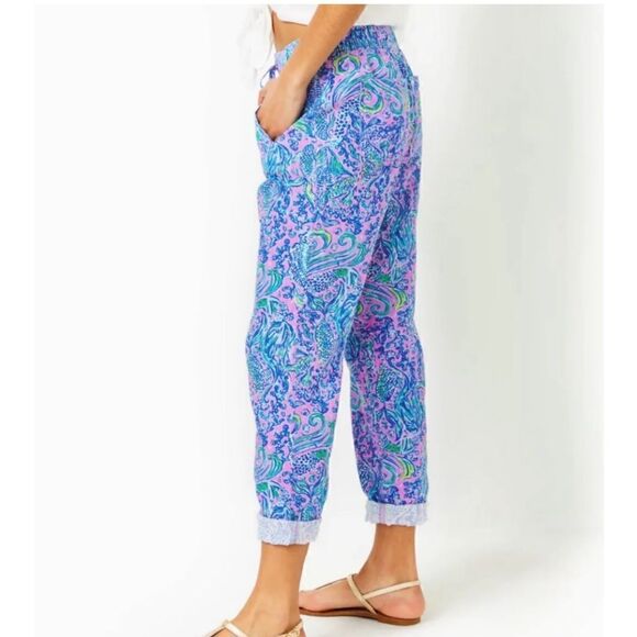 Lilly Pulitzer Taron Linen Pants Lilac Rose We Mermaid It Size XS - Picture 2 of 10